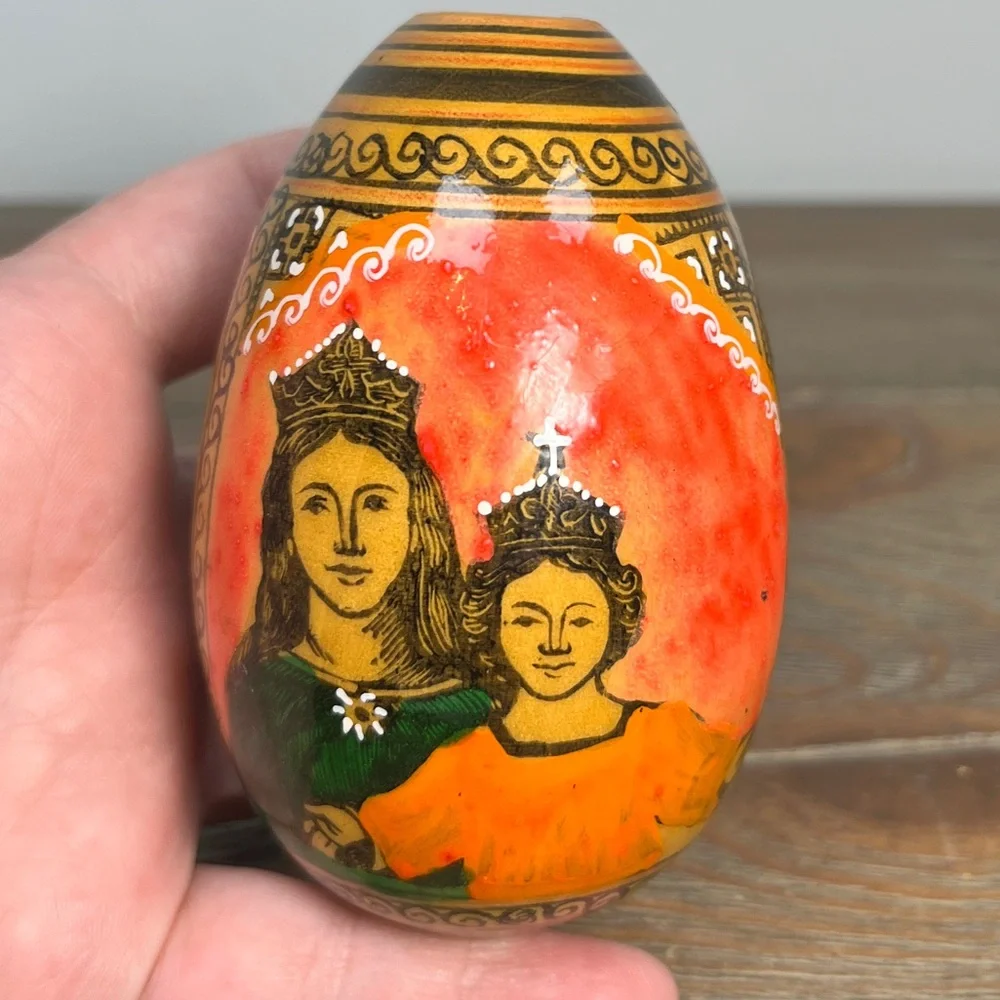 Vintage Hand Painted Wooden Egg Russian Orthodox Religious Art Passion Egg 3.5” - Picture 6 of 16